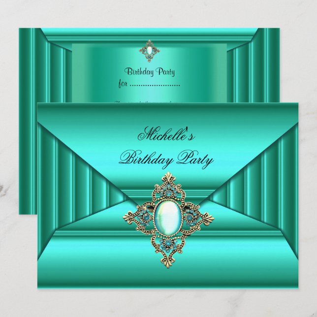 Elegant Birthday Party Teal Jewel Purse Look Invitation (Front/Back)