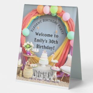 Elegant Birthday Party Welcome Pedestal Sign