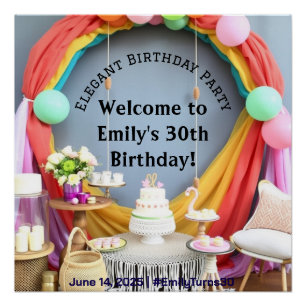 Elegant Birthday Party Welcome Pedestal Sign