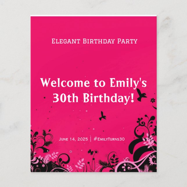 Elegant Birthday Party Welcome Pedestal Sign Flyer (Front)