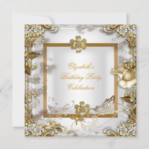Elegant Birthday Party White Gold Diamond Invitation
