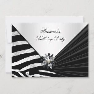 Elegant Birthday Party Zebra Black Jewel Invitation
