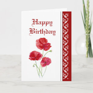 Elegant Birthday, Red Poppies, Garden Flowers Card