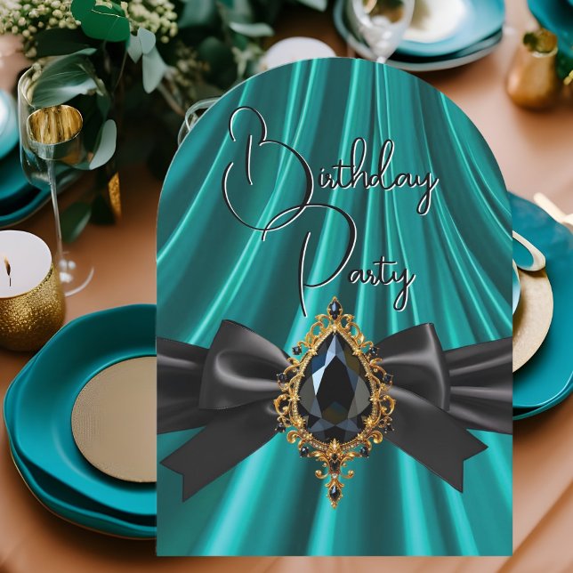 Elegant Birthday Teal Jade Gold Black Jewel Invitation (Creator Uploaded)