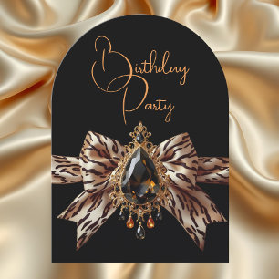Elegant Birthday Tiger Bow Caramel Gold Jewel Invitation