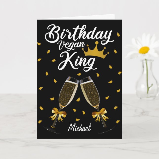 Elegant Birthday Vegan King Gold and Black Card (Small Plant)