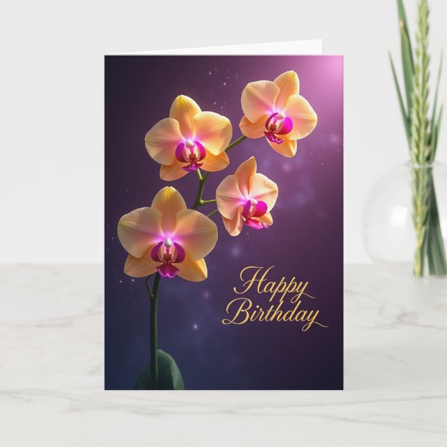 Elegant Birthday Violet Bloom Card (Front)