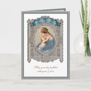 Elegant Birthday Virgin Mary Jesus Vintage Card