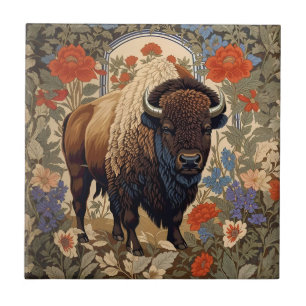 Elegant Bison William Morris Inspired Ceramic Tile