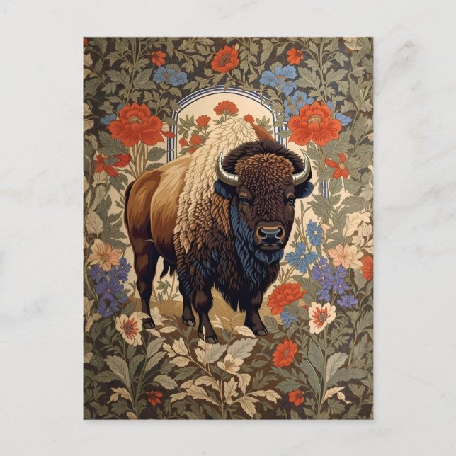 Elegant Bison William Morris Inspired Postcard (Front)