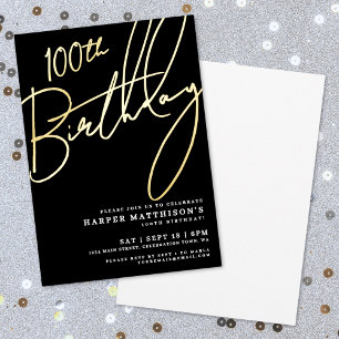 Elegant Black 100th Birthday Gold