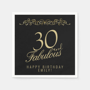 Elegant Black 30 and Fabulous 30th Birthday Napkin
