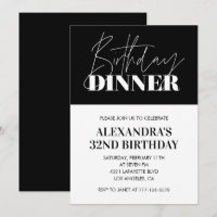 Elegant Black 32nd birthday invitations Dinner 