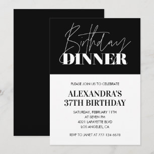 Elegant Black 37th birthday invitations Dinner 