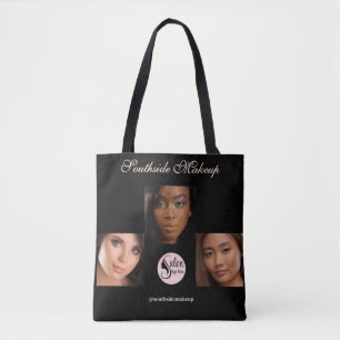 Elegant Black 3 Photo Square Makeup Business Tote Bag