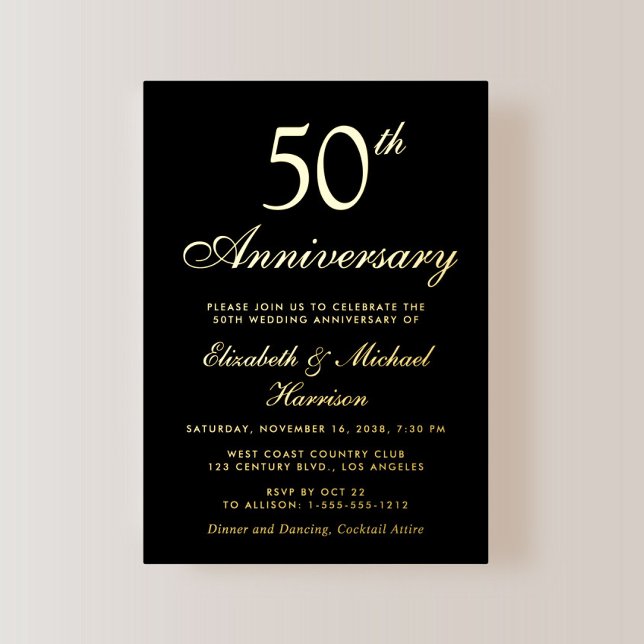 Elegant Black 50th Wedding Anniversary Gold (Creator Uploaded)