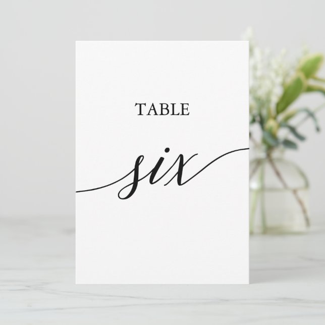 Elegant Black 5x7 Printable Table Six Table Number (Standing Front)