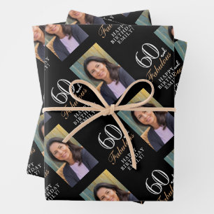 Elegant Black 60 and Fabulous 60th Birthday Photo Wrapping Paper Sheet