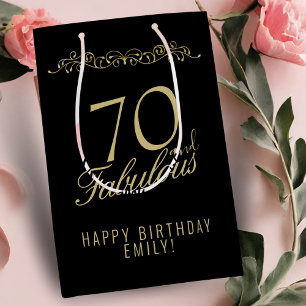 Elegant Black 70 and Fabulous 70th Birthday Medium Gift Bag