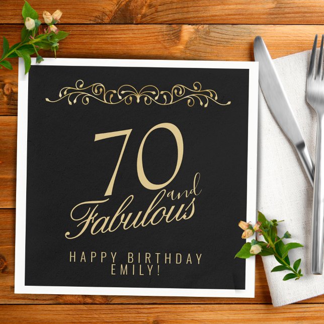 Elegant Black 70 and Fabulous 70th Birthday Napkin (Creator Uploaded)