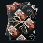 Elegant Black 70 and Fabulous 70th Birthday Photo Wrapping Paper Sheet<br><div class="desc">Elegant Black 70 and Fabulous 70th Birthday Photo Wrapping Paper Sheets. 70 and fabulous text in trendy script with a name on a black background. Personalise it with your photo,  name and age. It`s a great personalised photo gift wrap for a woman`s birthday.</div>