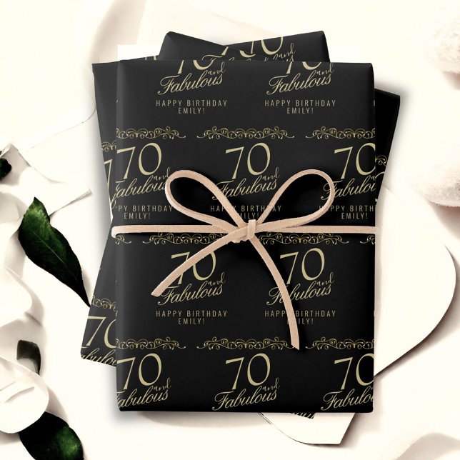 Elegant Black 70 and Fabulous 70th Birthday  Wrapping Paper Sheet (Creator Uploaded)