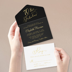 Elegant Black 70th Birthday Party All In One Invitation