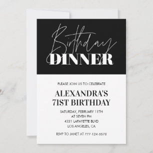 Elegant Black 71st birthday invitations Dinner