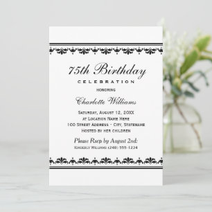 Elegant Black 75th Birthday Party Celebration Invitation