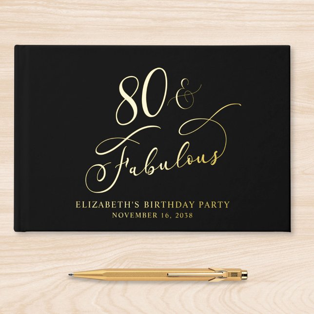 Elegant Black 80th Birthday Party Guest Book (Creator Uploaded)