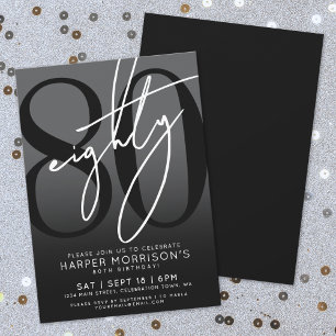 Elegant Black 80th Birthday Party Invitation