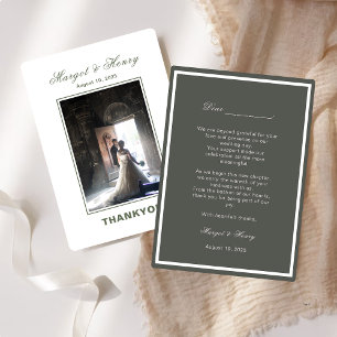 Elegant Black Aesthetic Modern Wedding Photo  Thank You Card
