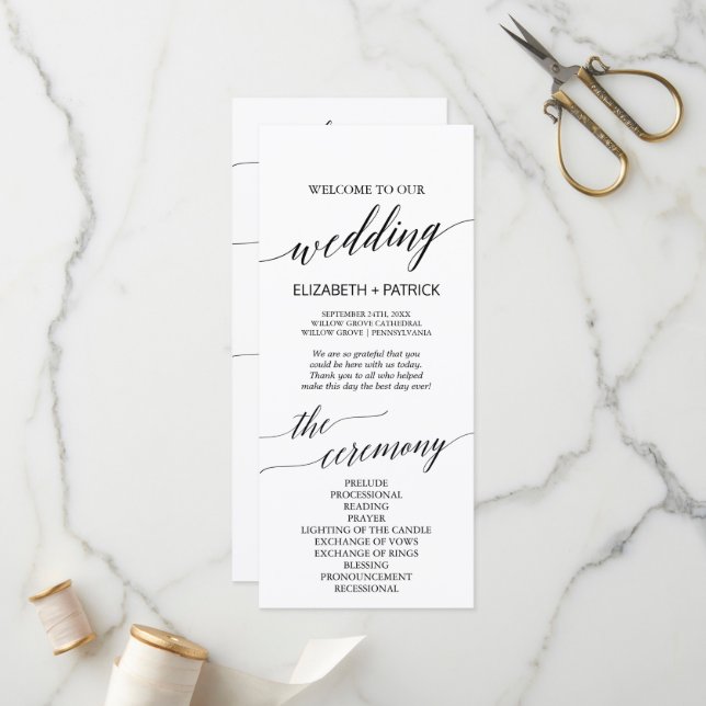 Elegant Black After Ceremony Wedding Program (Front/Back In Situ)