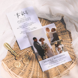 Elegant Black All In One QR Code 3 Photo Wedding Invitation