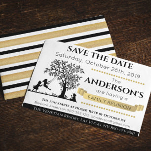 Elegant Black an Gold Save the Date Family Reunion Invitation