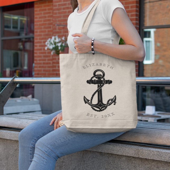 Elegant Black Anchor Nautical Personalised Tote Bag (Creator Uploaded)