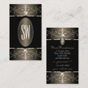 Elegant Black and Beige Ornate Ornaments Monogram Business Card