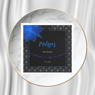 Elegant Black and Blue Birthday Napkin
