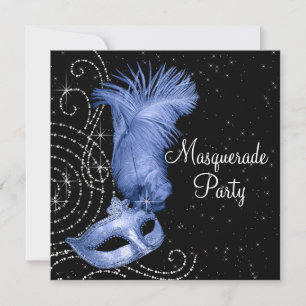 Elegant Black and Blue Masquerade Party Invitation