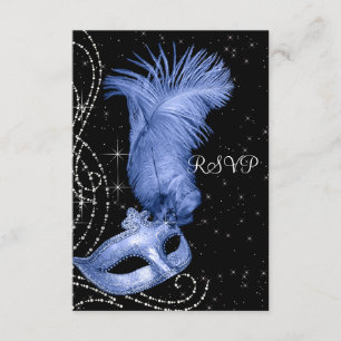 Elegant Black and Blue Masquerade Party RSVP Card