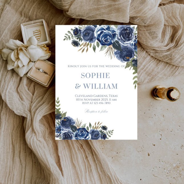 Elegant Black and Blue Rose Wedding Party Invitation (Creator Uploaded)