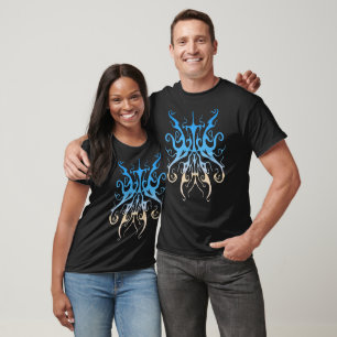 Elegant Black and Blue Tribal Mask Abstract Design T-Shirt