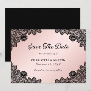 Elegant Black and Blush Floral Lace Wedding Save The Date