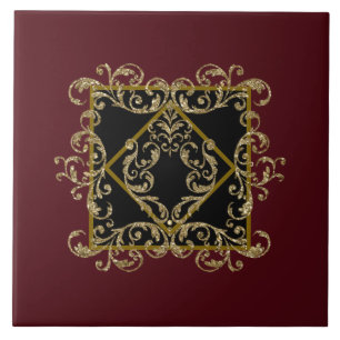 Elegant black and burgundy  ceramic tile