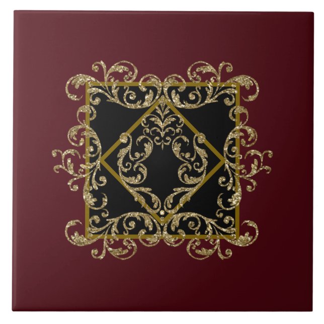 Elegant black and burgundy  ceramic tile (Front)