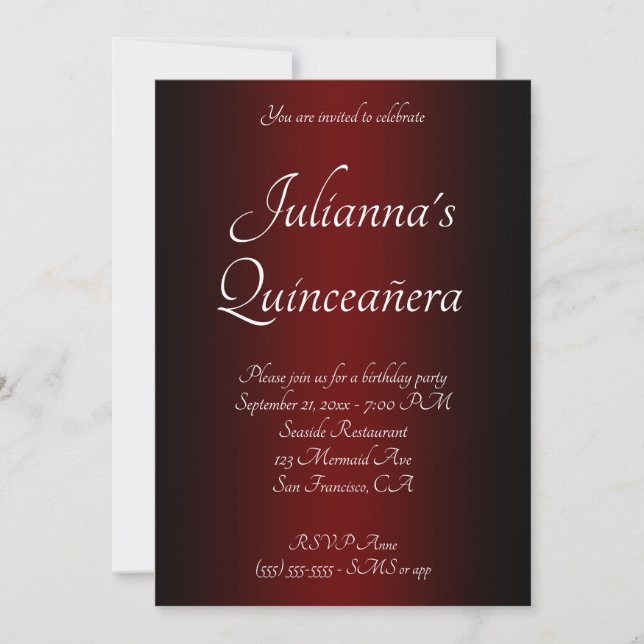 Elegant Black and Burgundy Ombre Quinceañera Invitation (Front)