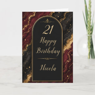 Elegant Black and Burgundy Red 21st Party Card