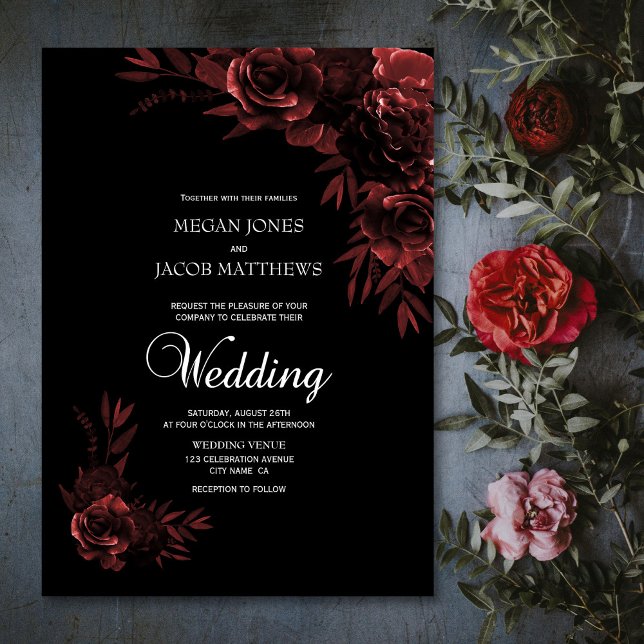 Elegant Black and Copper Floral Wedding Invitation (Creator Uploaded)