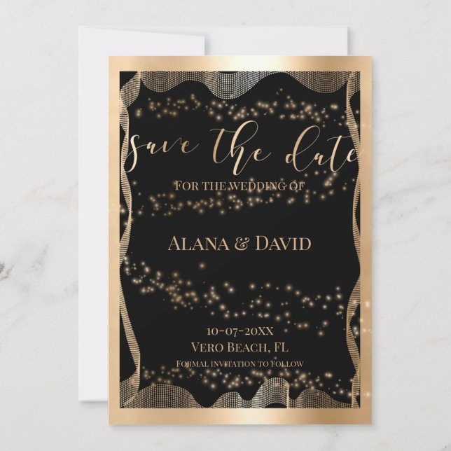 Elegant Black and Copper Foil Modern Wedding  Announcement (Back)