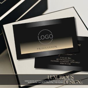 Elegant Black and Cream Gradient Logo Dark Shimmer Business Card
